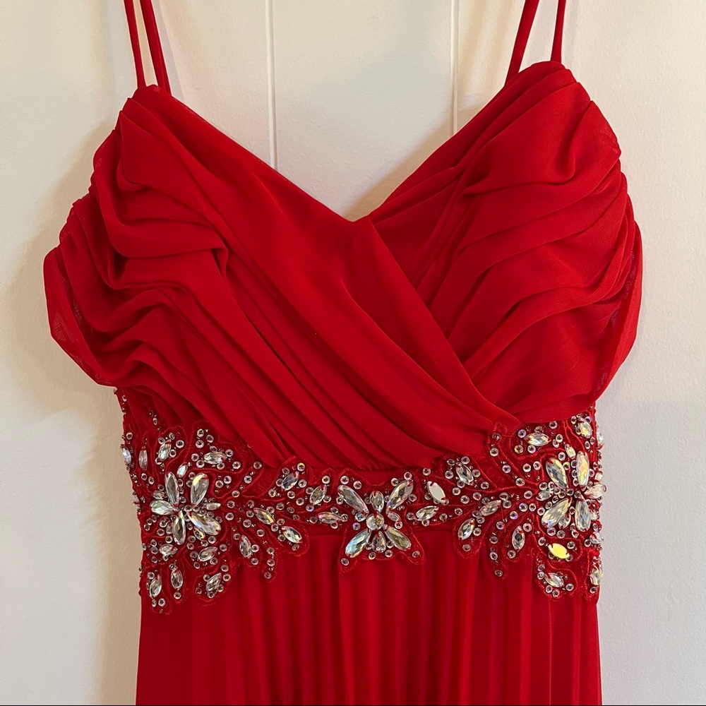 Cute rose red prom dress gown with rhinestones B. Darlin